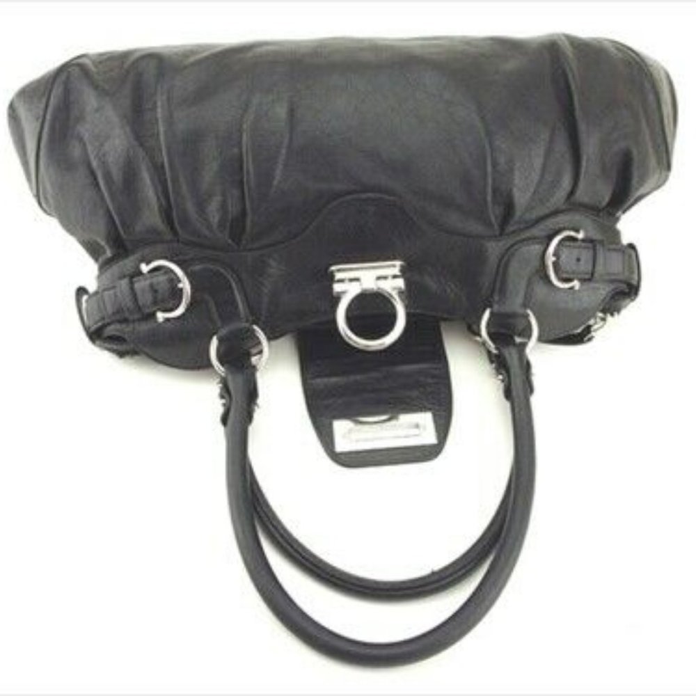 Salvatore Ferragamo bag Hand bag Ganchini Black Silver Authentic Used - Picture 5 of 9